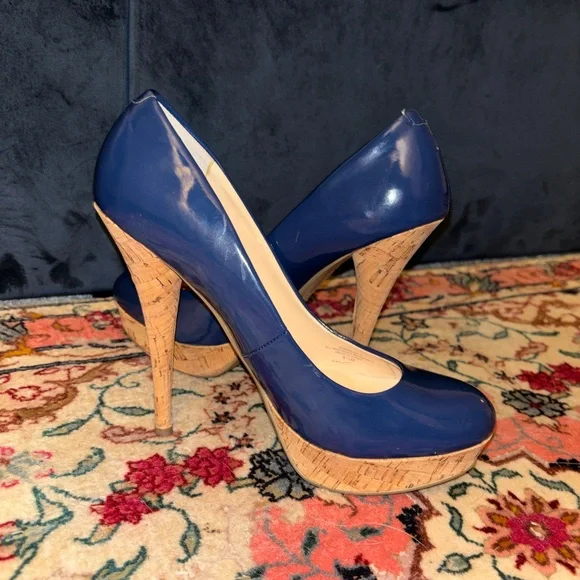 Guess Navy Heels with Cork Accents - Picture 1 of 6